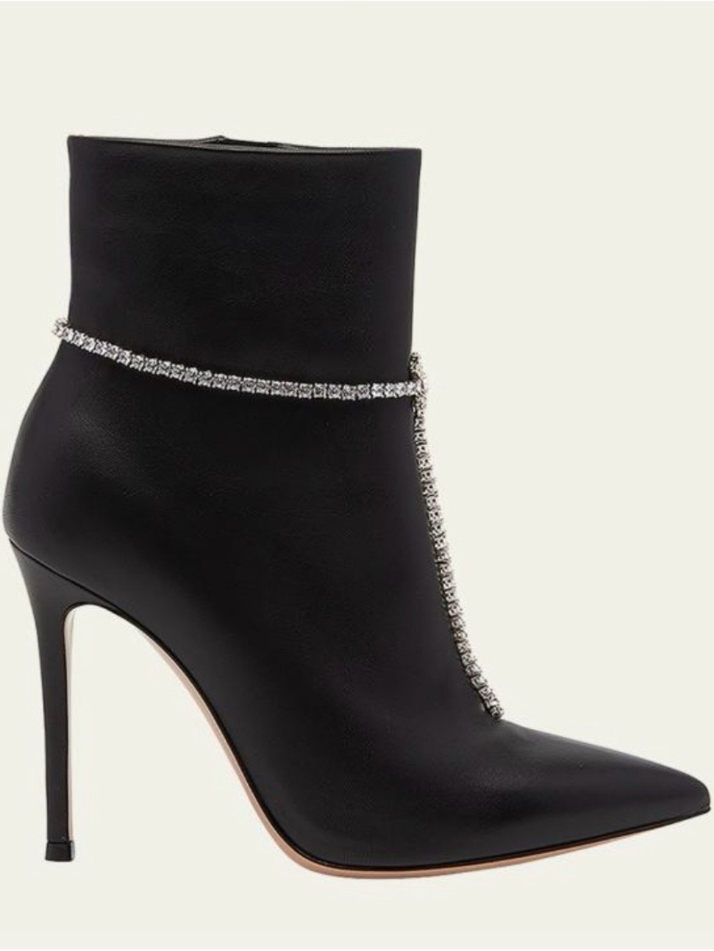 Gianvito Rossi Black Leather Stiletto Ankle Boot with Crystal Chain